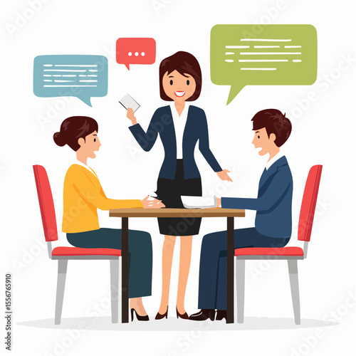 通訳者が会話を仲介するベクター素材