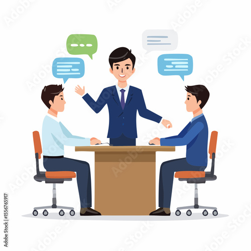 通訳者が会話を仲介するベクター素材