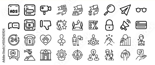 Black and White Line Icon Collection Business Marketing Advertising Symbols