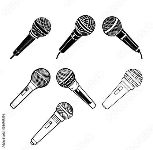 Classic Microphone silhouette. Silhouette of wire less Microphone vector set