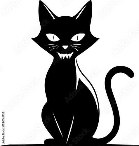 A sinister black vampire cat with sharp fangs and glowing eyes