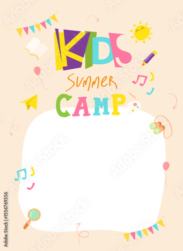 Wallpaper Mural Pastel color summer camp poster for kids featuring fun icons and blank white area for text or message ideal for school event or invitation template Torontodigital.ca