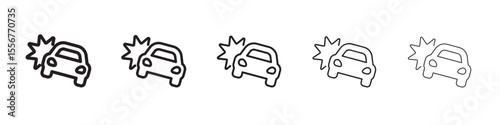 Car accident icon thin flat outline style vector sign