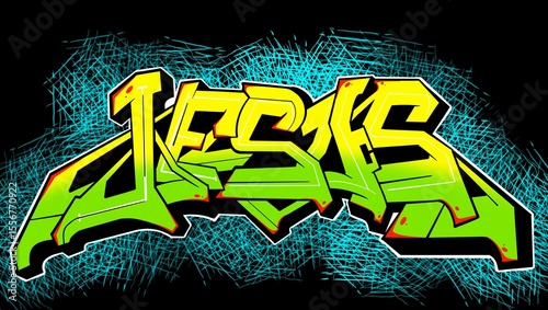 illustration of jesus, letter jesus with a cool simple graffiti pattern, jesus is the god of christianity