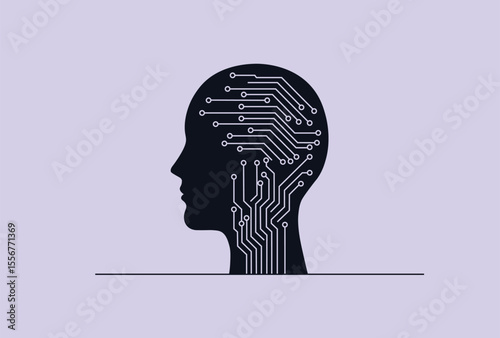 Digital Brain with Integrated Circuits Mind Vector Illustration.