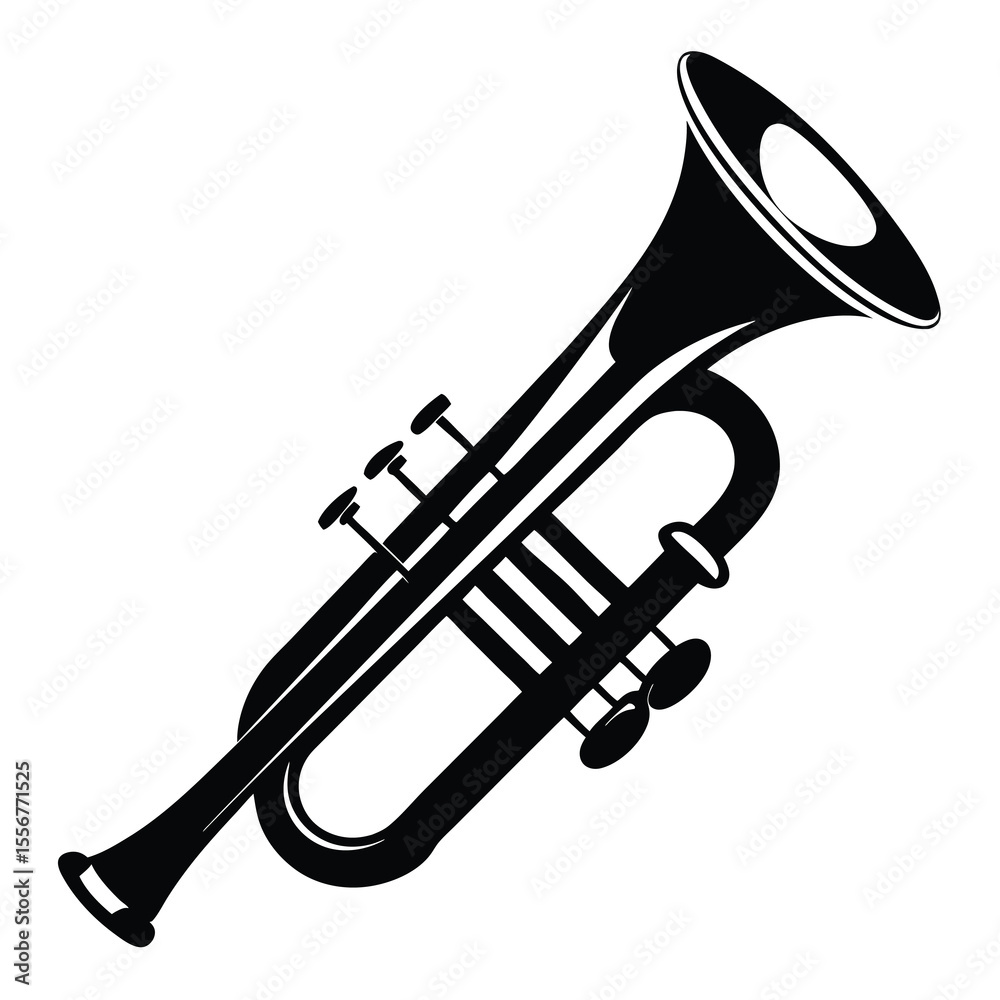 Φωτογραφία Black silhouette of trumpet vector illustration for music, band, concert, jazz, and musical instrument design themes