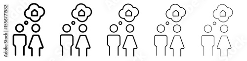 Couple dreaming home icon thin flat outline style vector sign