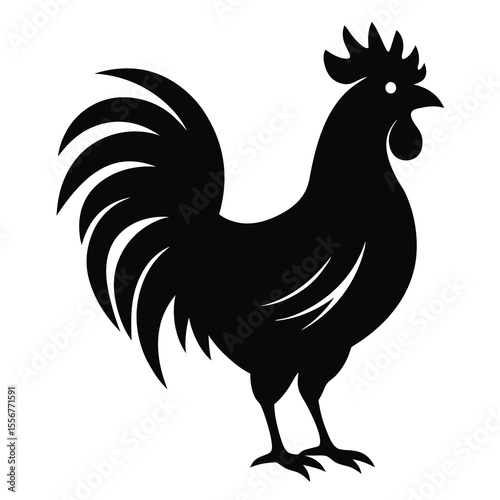 Black rooster silhouette vector illustration for farm logos, countryside graphics, or early morning sunrise themed visuals.