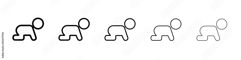Fototapeta premium Crawling baby icon thin flat outline style vector sign