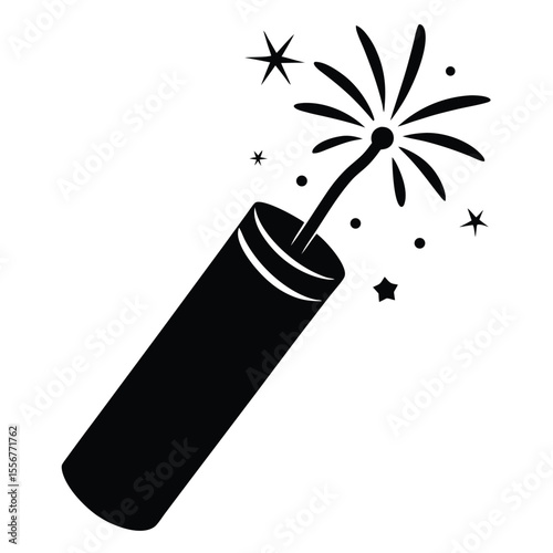 Firecracker Icon Vector in Black Silhouette Style for Celebration, Holiday Festival, Party, and Firework Concepts