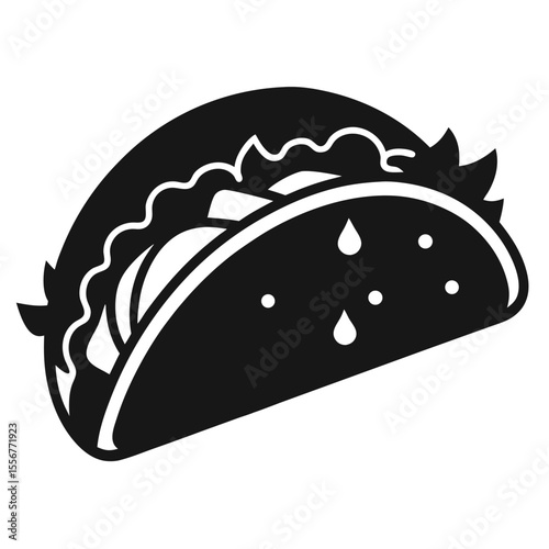 Taco Icon Vector in Black Silhouette Style for Mexican Food, Restaurant Menu, Snack or Culinary Themes