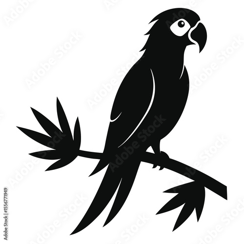 Tropical Parrot Bird Icon Vector in Black Silhouette Style for Jungle, Exotic Wildlife and Bird Watching Themes