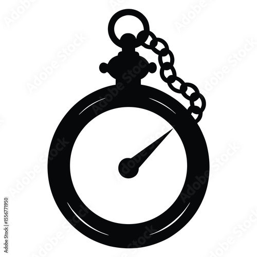 Pocket Watch Icon Vector in Black Silhouette Style for Vintage Timekeeping, Retro Watch and Antique Clock Concepts