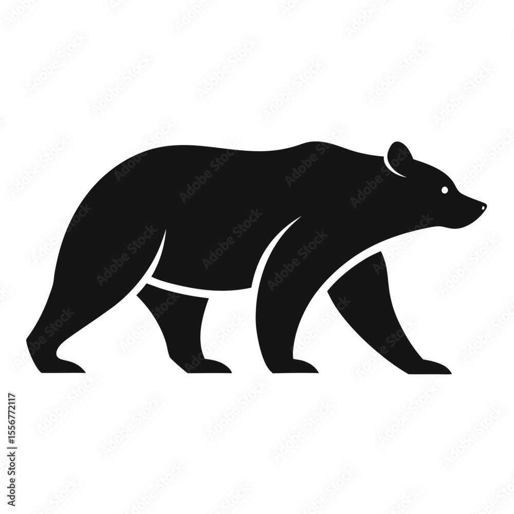 Obraz premium Bold black bear silhouette illustration, ideal for wilderness, forest, camping, hunting, survival, or animal-themed vector art.
