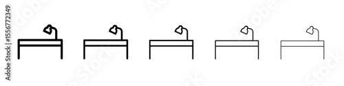 Desk with lamp icon thin flat outline style vector sign