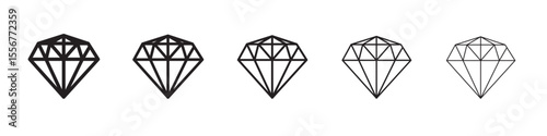 diamond icon thin flat outline style vector sign