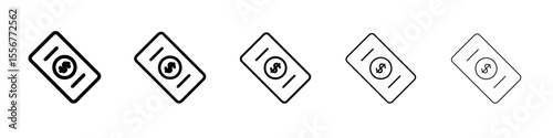 Dollar banknote money icon thin flat outline style vector sign