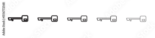 Door key icon thin flat outline style vector sign