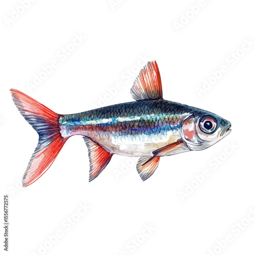 watercolor of Neon Tetra, vector, isolated on a white background.