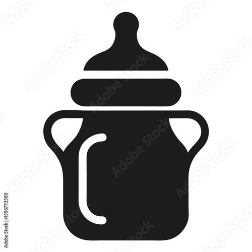 Baby bottle icon in silhouette, representing newborn care, parenting, baby feeding, childcare services, maternity products, and infant nutrition.