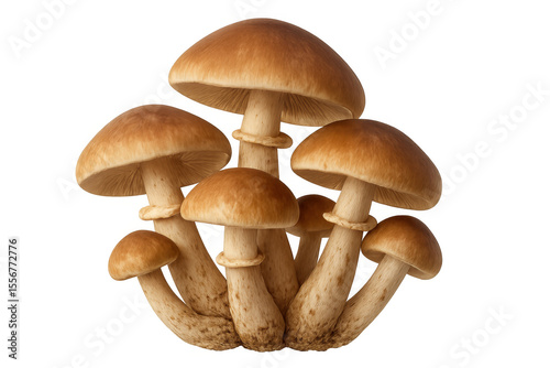 Bunch of brown mushrooms growing together isolated on transparent background, ideal for food and nature related projects