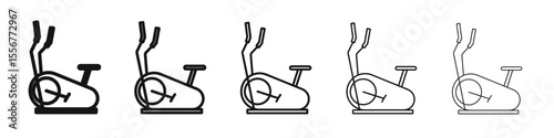 Elliptical bike icon thin flat outline style vector sign