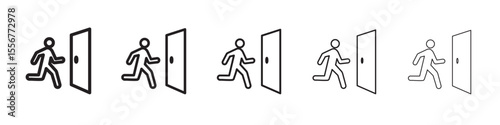 Emergency exit icon thin flat outline style vector sign