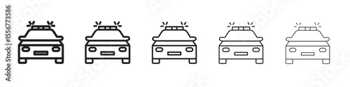 Flashing police car icon thin flat outline style vector sign
