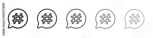 Hastag icon thin flat outline style vector sign