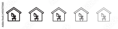 indoor plant inside house icon thin flat outline style vector sign