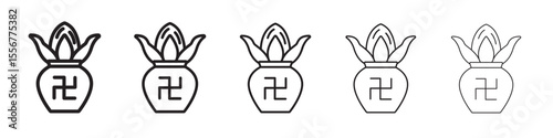Kalash with coconut icon thin flat outline style vector sign
