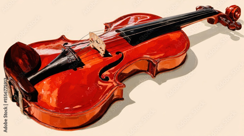 Obraz premium Violin Resting Elegantly on a Light Yellow Background with Glossy