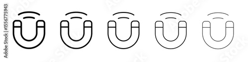 Magnet with power icon thin flat outline style vector sign