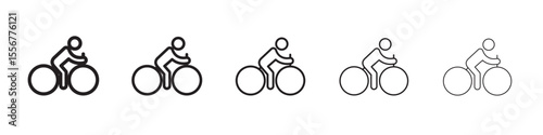 Man on bicycle icon thin flat outline style vector sign