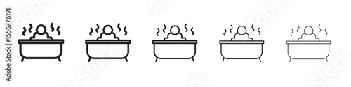 Man relaxing in jacuzzi icon thin flat outline style vector sign