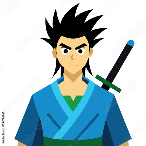 The stoic anime samurai illustration Vector icon isolated on white background