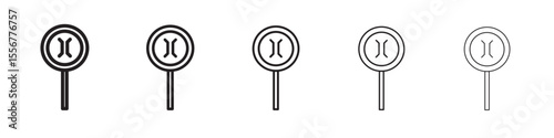 Narrow bridge ahead icon thin flat outline style vector sign