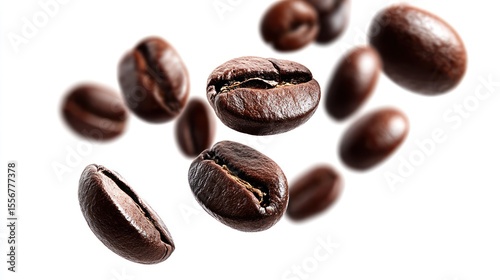 Flying Coffee Beans on White Background, Perfect for Food Photography