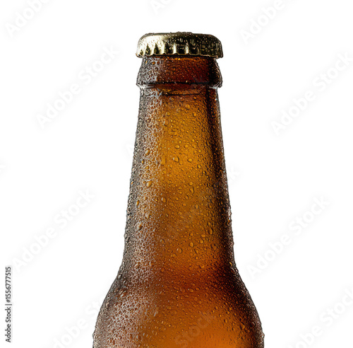Close-up of a Brown Glass Beer Bottle with Droplets of Water