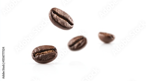 Fresh Coffee Beans in Motion on a White Background