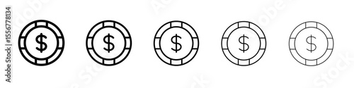 Poker chip icon thin flat outline style vector sign