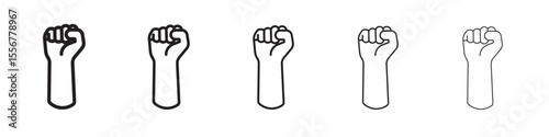 raised fists icon thin flat outline style vector sign
