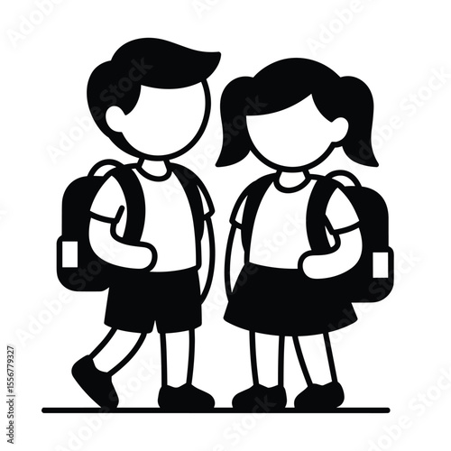 Back to School Cute Kids with Backpacks Illustration
