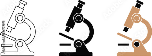 Microscope vector icons science equipment laboratory tool research biology chemistry lab optical device vector illustration