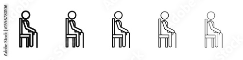 Seniors or old man sitting icon thin flat outline style vector sign