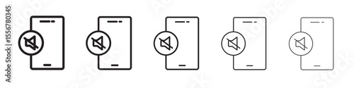 silent phone icon thin flat outline style vector sign