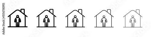 Stay home icon thin flat outline style vector sign