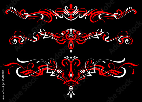 Floral art illustration. Vintage pinstripes art motorcycle and car. Retro and vintage ornaments. For vinyl sticker, painting template, tattoo, apparel, merchandise, border, frame. Vector Eps 10.