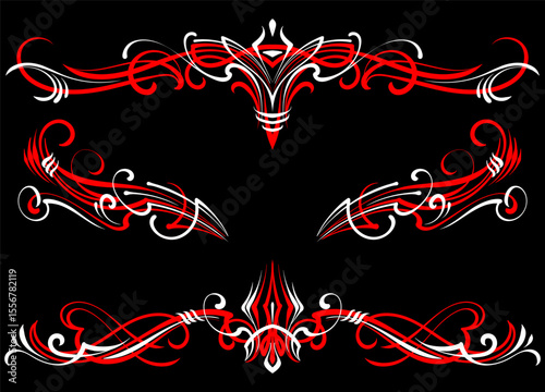 Floral art illustration. Vintage pinstripes art motorcycle and car. Retro and vintage ornaments. For vinyl sticker, painting template, tattoo, apparel, merchandise, border, frame. Vector Eps 10.