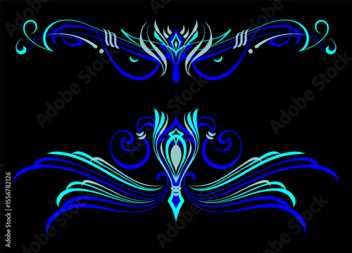 Floral art illustration. Vintage pinstripes art motorcycle and car. Retro and vintage ornaments. For vinyl sticker, painting template, tattoo, apparel, merchandise, border, frame. Vector Eps 10.